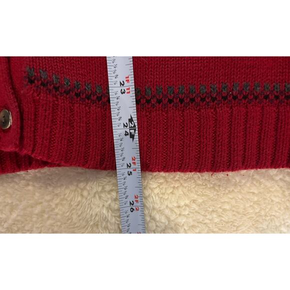 Eddie Bauer Womens SZ Med Red Button Up Cardigan Sweater Nordic Fair Isle - Picture 6 of 7
